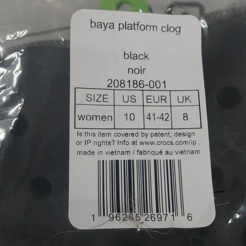 Crocs Baya Platform Clogs Black 1.6-inch Platform Womens Size US 10 EU 41-42 New